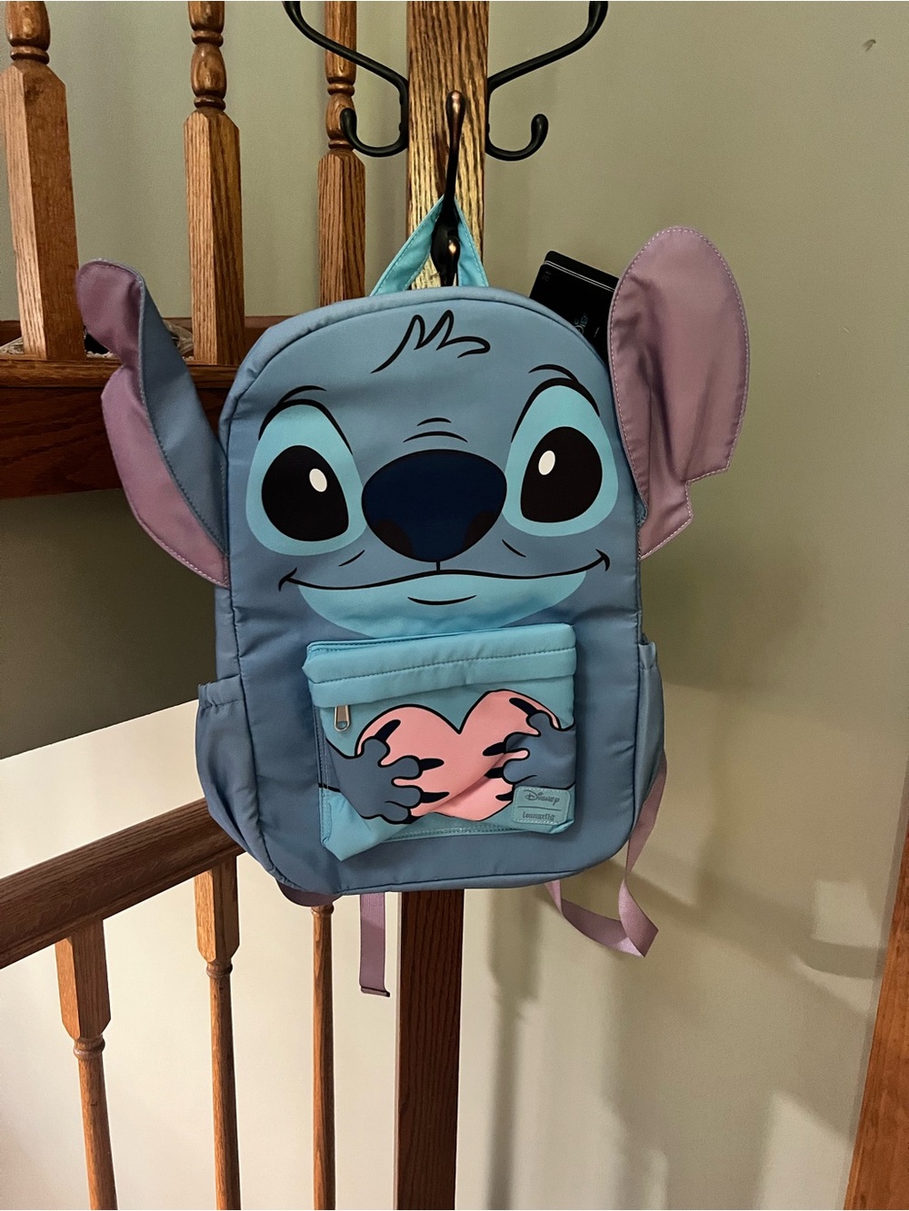 Loungefly Blue Stitch Heart Kids Backpack with Pink Heart Accent